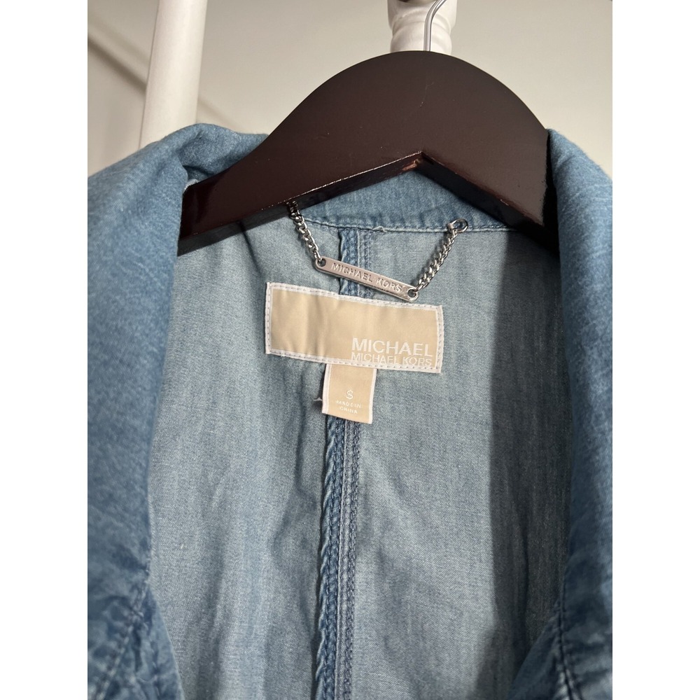 Michael Michael Kors Blue Denim Utility Jacket Womens Small Chambray Anorak Coat - Picture 2 of 3